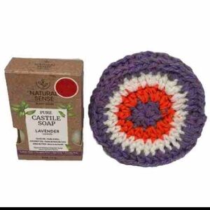 NATURAL SENSE Plant Based VEGAN Pure Castile Lavender Soap 5 oz with Scrubbie